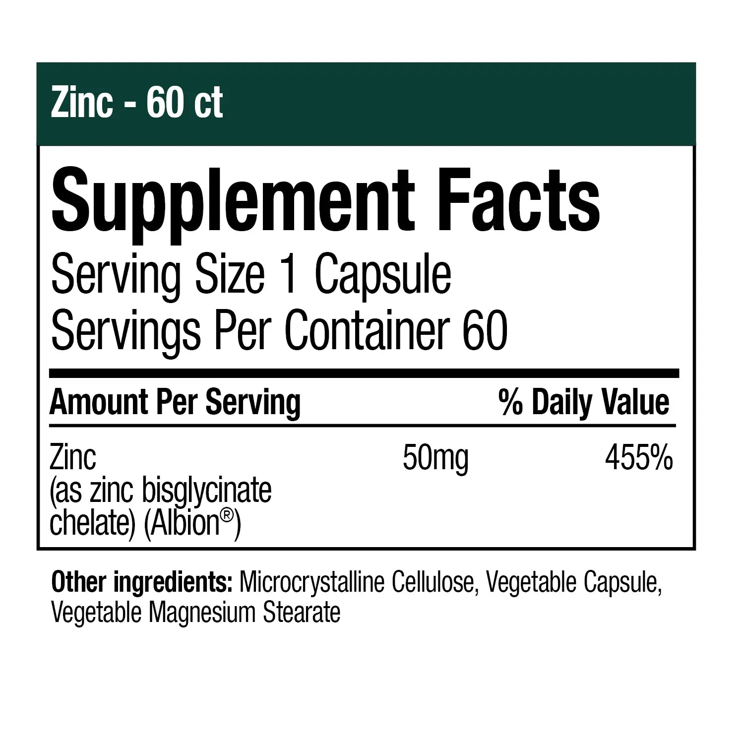 Zinc - 60 Vegetable Capsules