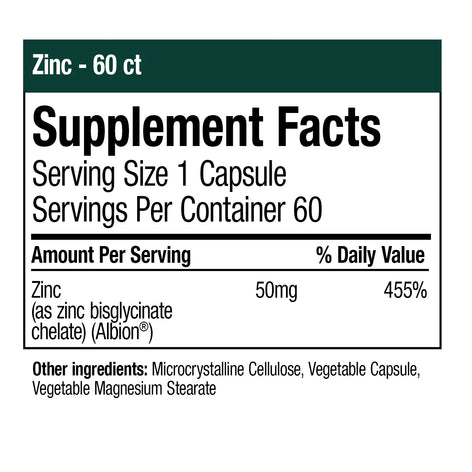 Zinc - 60 Vegetable Capsules